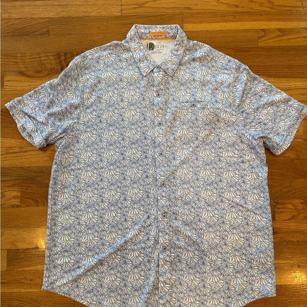 Blue and White Casual Button Down Shirt with Floral Print